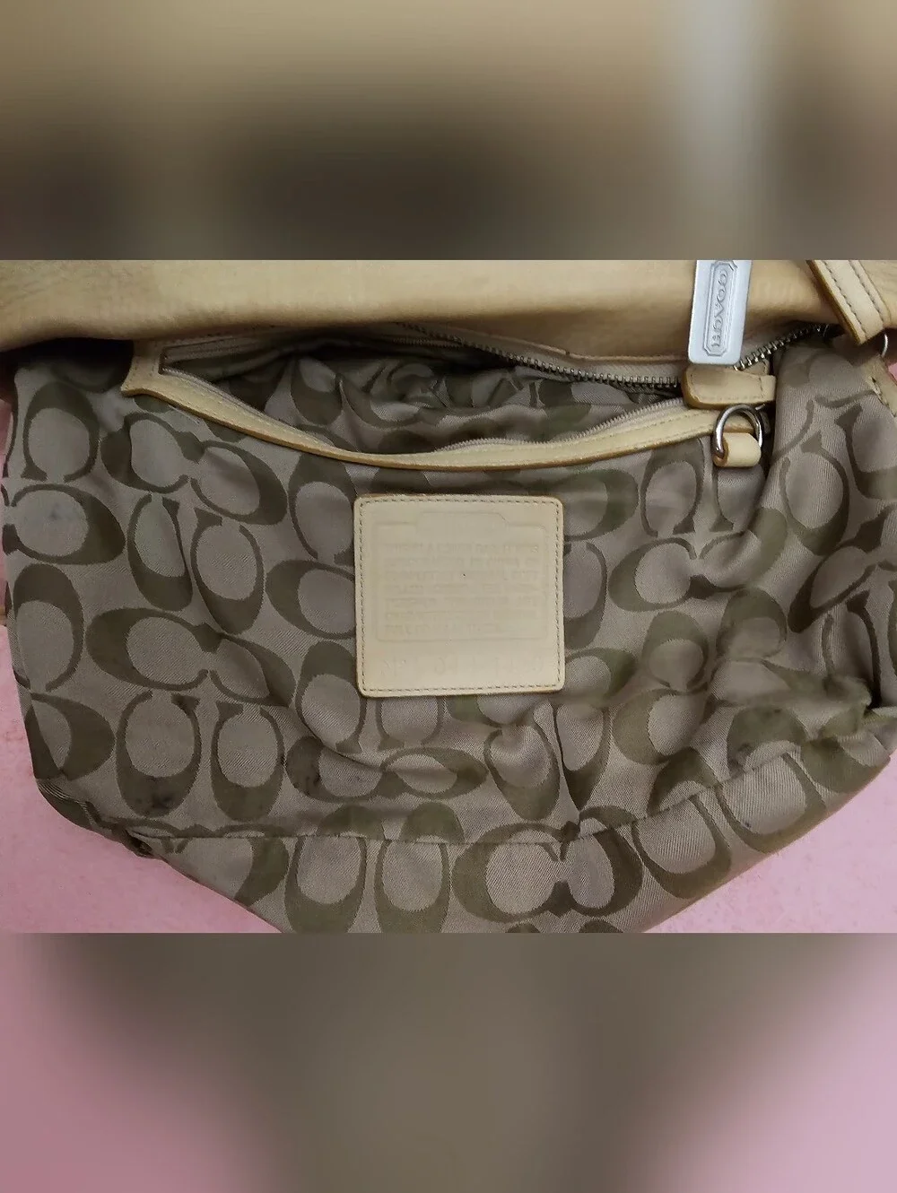 Coach Style 1429 Cream Pebbled Leather Hobo Shoulder Bag Tassel Adjustable Strap